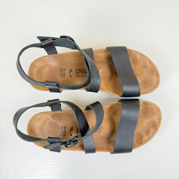 EUC Papillio Birkenstock Black Leather Wedge Sandals - Picture 6 of 11